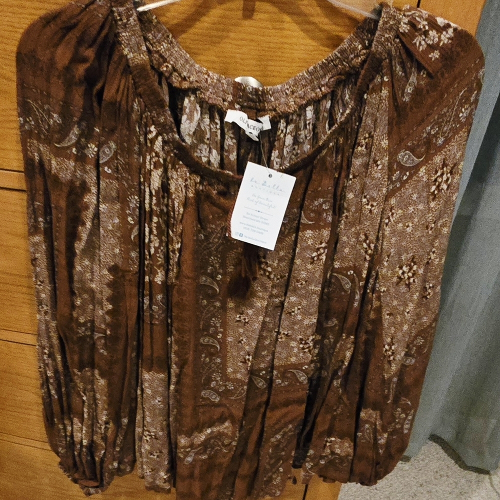 NWT Boutique Find, Brown Paisley Pheasant Top, Women's M Boho Vibes